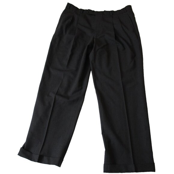 Brooks Brothers Brooksease Dress Pants 36R Black Wool Blend Pleated Cuffed Mens - Picture 2 of 6